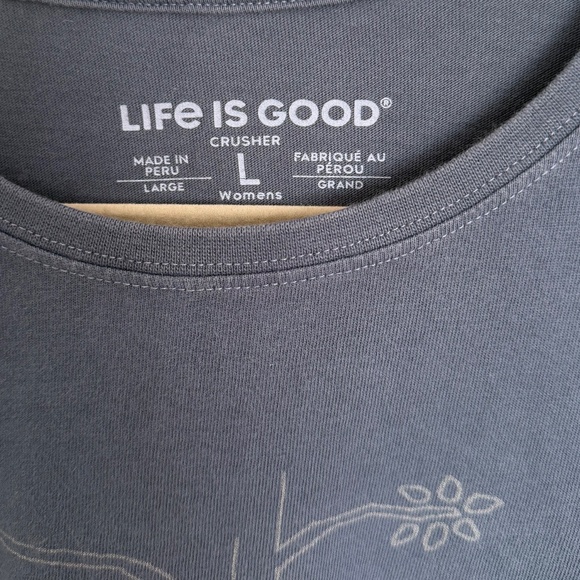 Life is Good Blue Gray Crusher T-Shirt Large Women's Dog Lover Graphic Tee - Picture 3 of 4